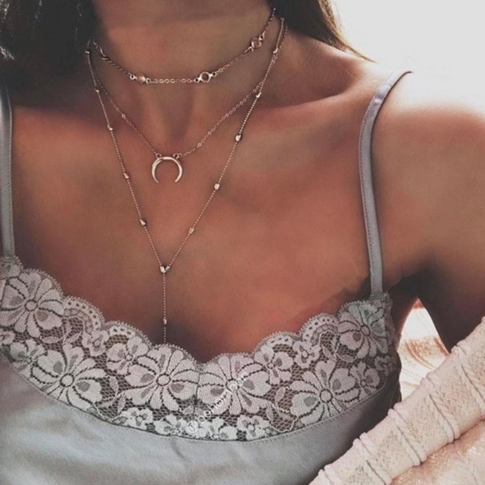 Layered Boho Horn Choker Necklace